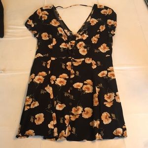 Forever 21 Black Mini Dress with Yellow Floral Print